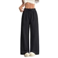 thumbnail image 4 of CPNG Girls Linen Sweatpants Straight Wide Leg Solid Color Drawstring Sweat Pants Elastic High Waist Baggy Casual Beach Vacation Trousers(Black,9-10 Years), 4 of 8