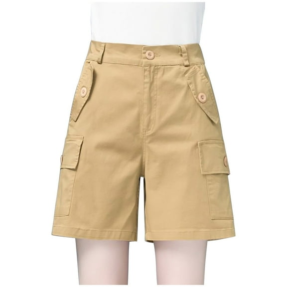 CheerKidz Shorts for Women Fashion Wide Leg Linen Knee Length Summer Casual Short Pants Loose High Waisted Shorts with Pockets(Khaki,XXXXL)