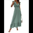 thumbnail image 1 of Vestido de Verano para Mujer, Elegante, con Escote en V, Volantes, Mangas Sueltas, Cintura Plisada, para Invitada de Boda. Verde XXL, 1 of 7