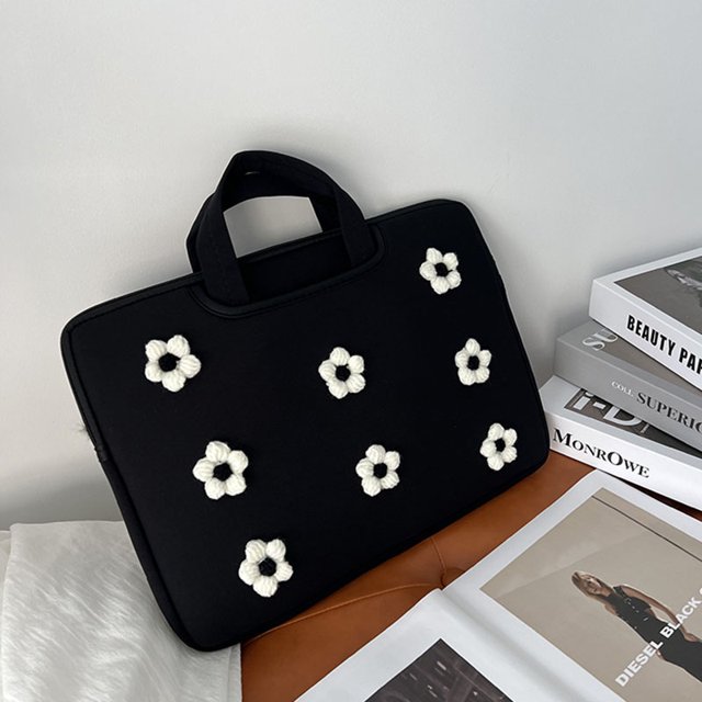 Bolso para portátil con flores, bolso de mano portátil para mujer, bolso de viaje para ordenador portátil, moda coreana Y2k, bolsa de almacenamiento para tableta y PC, maletín para mujer
