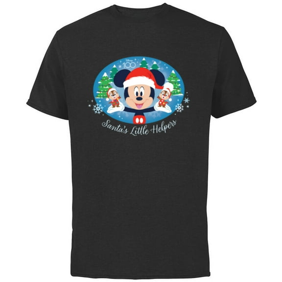 Disney 100 Mickey Chip Dale Santa’s Little Helpers Christmas - Short Sleeve Cotton T-Shirt for Adults - Customized-Black
