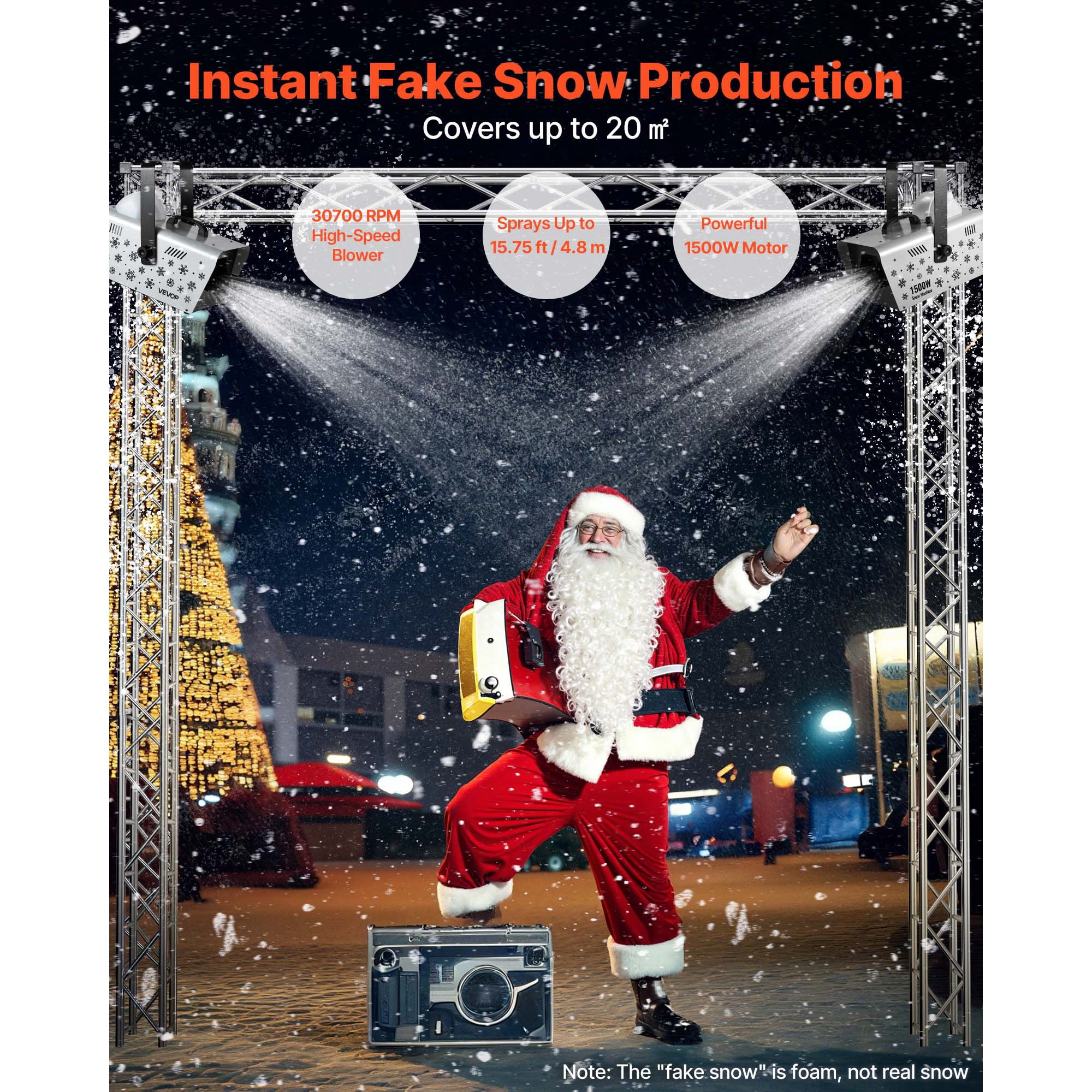 KFFKFF 1500W Snow Machine Snowmaker Machine for Events & Parties SPCC Cold‑Rolled Steel PP 5L Large Tank, 17.52x12.20x17.32 in Black