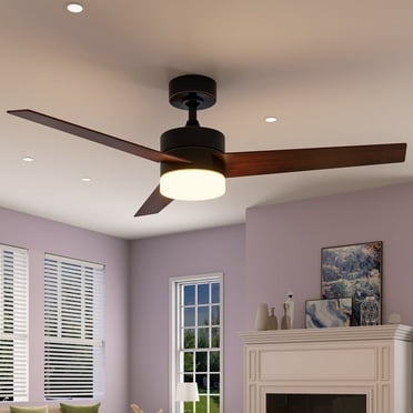 Dextrus 52" Modern Ceiling Fan with LED Light & Dimmable Remote, Reversible DC Motor, Walnut