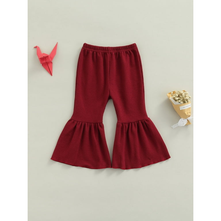 Kiapeise Knitted Ribbed Bell Bottoms for Toddler Girls Ruffle