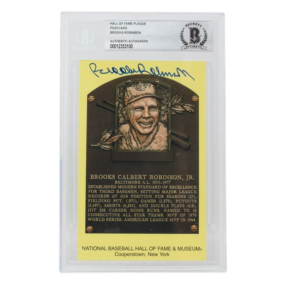 Brooks Robinson Signed Slabbed Orioles Hall of Fame Plaque Postcard BAS 100