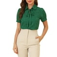 thumbnail image 1 of INSPIRAR CHIC Blusa de Chifón con Cuello Peter Pan y Lazo de Manga Corta con Estampado Retro M Verde Oscuro con Puntos, 1 of 8