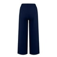 thumbnail image 4 of WULMLEO Linen Pants Women Summer Cotton Linen Pant Stretch Palazzo Pant Flowy Wide Leg Pant Loose Beach Trouser with Pockets Navy L, 4 of 7