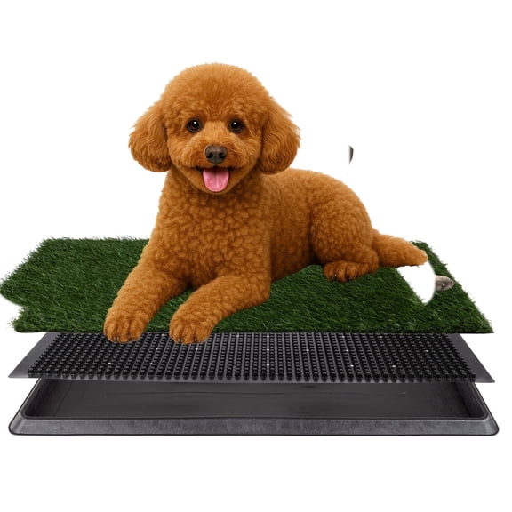 Petmaker Reusable 3-Layer Artificial Grass Puppy Dog Pee Pad with Tray Set - Small, 16x20