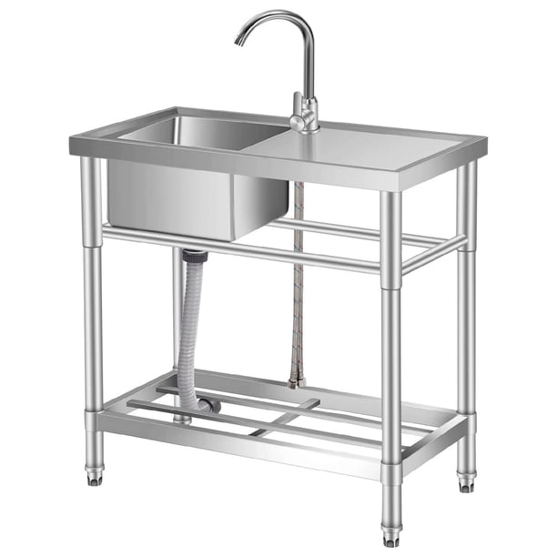 30in stainless steel freestanding single bowl utility sink con cold y hot water pipes para laundry room kitchen y bathroom-estilo rural style