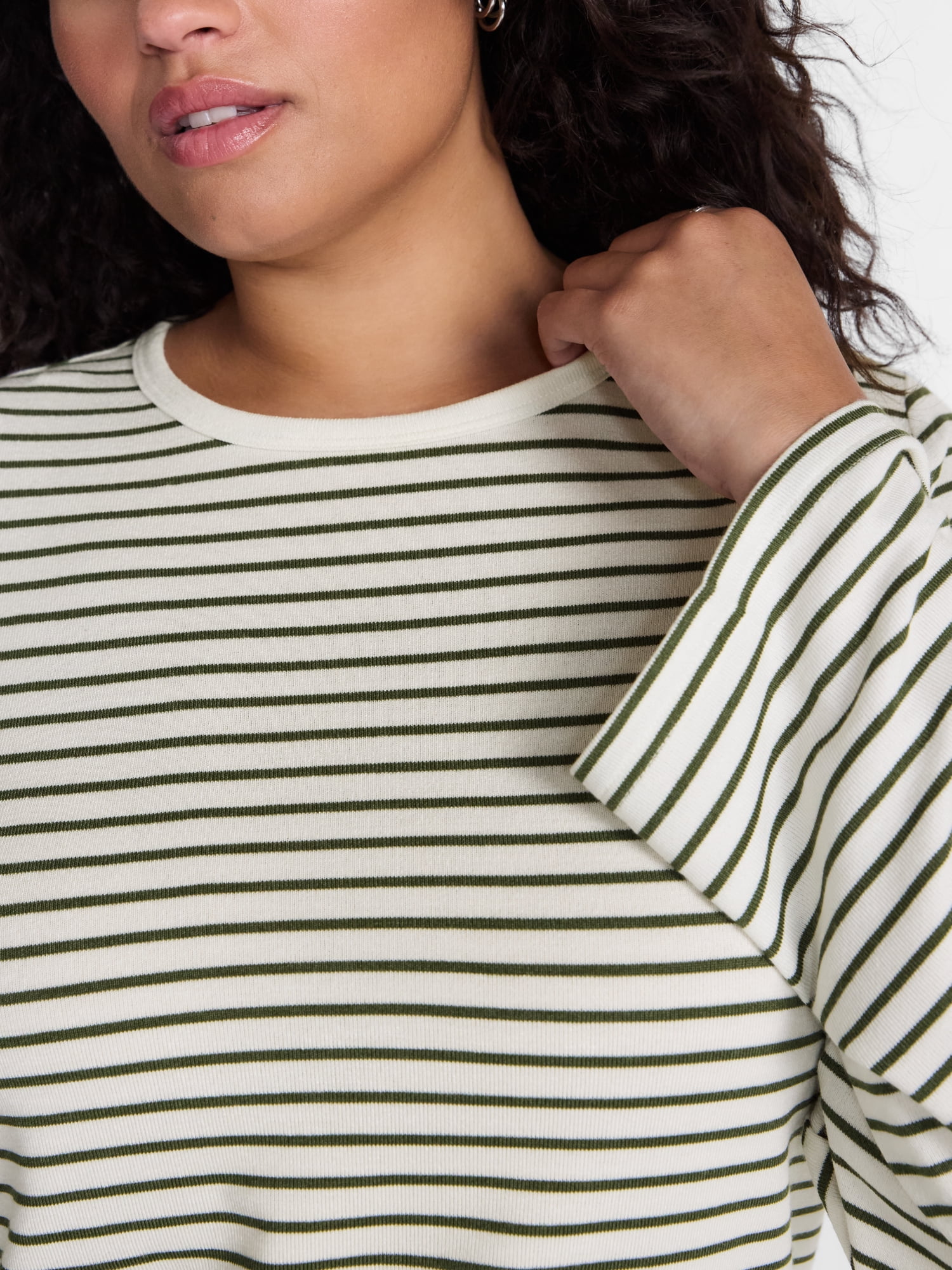 Terra & Sky Women's Plus Striped Tee with Long Sleeves, Sizes 0X-5X