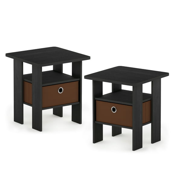 Furinno Andrey End Table Nightstand with Bin Drawer Set of 2, Multiple Colors