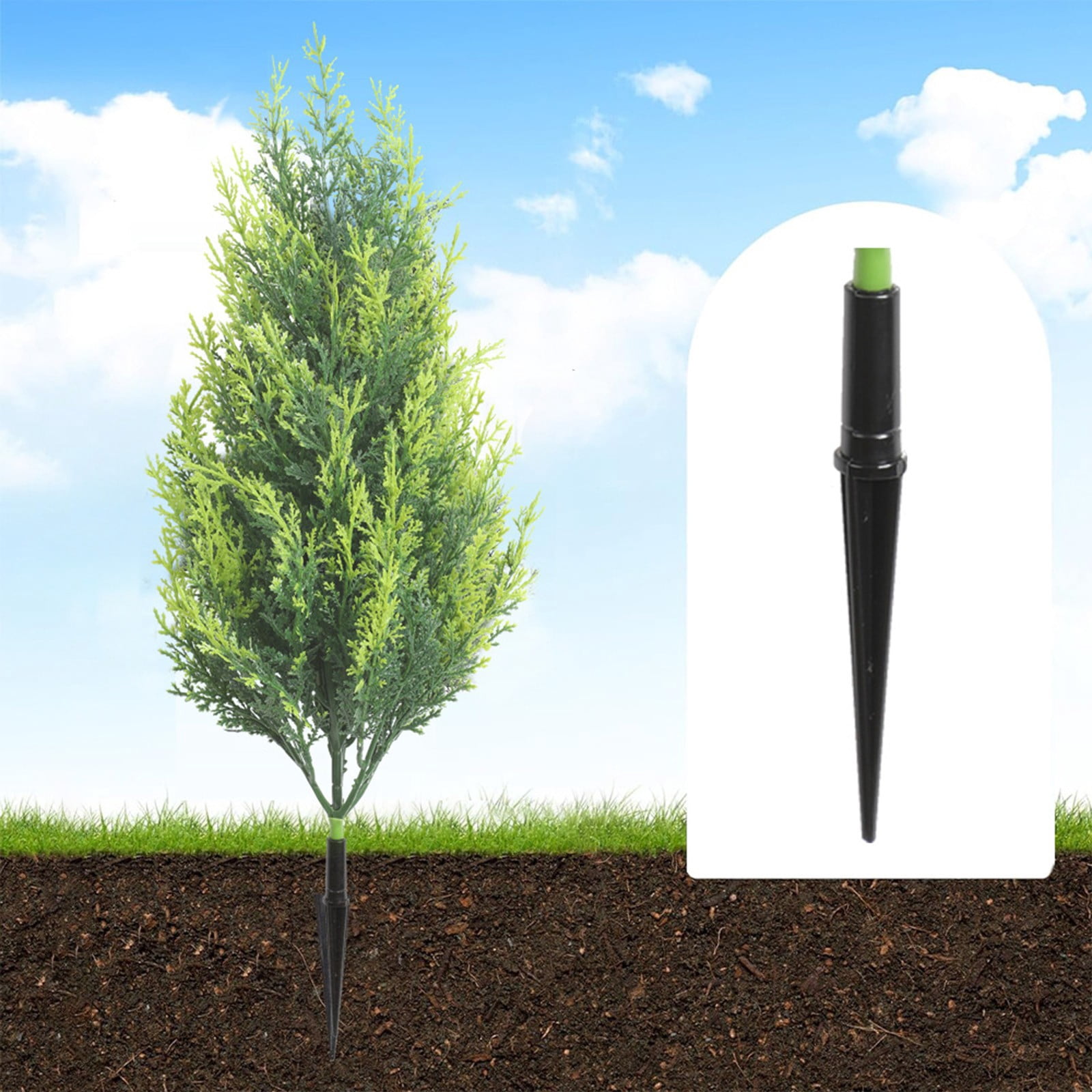 16" Artificial Cypress Topiary Tree with Ground Spike, Fake Shrubs UV Resistant Artificial Cedar Bushes, 1 Pack Faux Plants for Indoor Outdoor Front Porch Garden (Army Green)