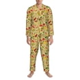 thumbnail image 3 of Logiee Fruits And Vegetables Print Mens Long Sleeve Pajama Set,Notched Collar Pajamas for Men, Men's Sleepwear,Mens Sleepwear with Pockets & Button Down-Medium, 3 of 7
