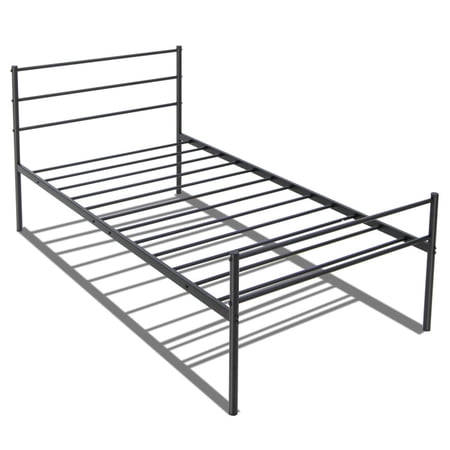 Furnibear Twin Metal Bed Frame Platform with Headboard and 490 lb Steel Support for Studio Spaces and Apartment Bedrooms, Black