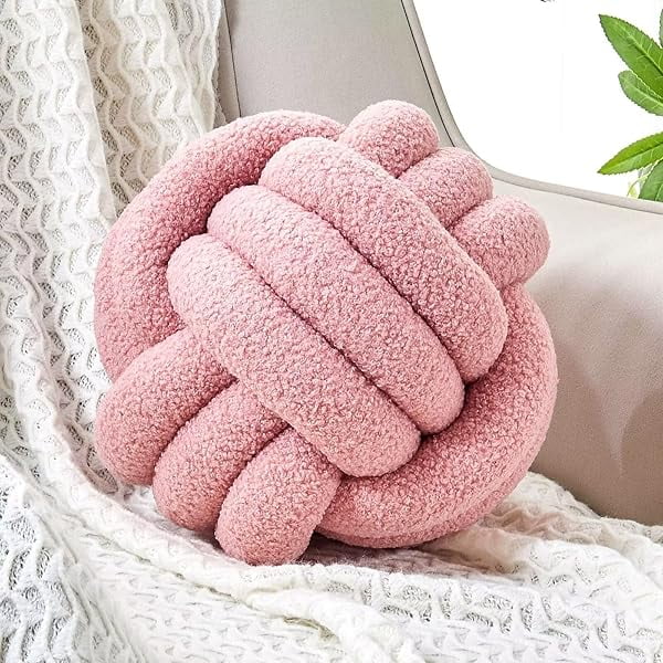 wonima44 Knot Pillow Ball, Soft Home Decorative Pillows, Round Throw Pillow, Handmade Knotted Plush Pillow, Round Boucle Pillow Cushion (14 Inches Blush Pink)
