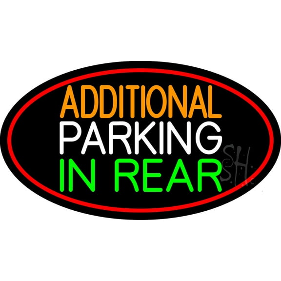 Additional Parking In Rear Oval With Red Border LED Neon Sign 20 x 37 - inches, Clear Edge Cut Acrylic Backing, with Dimmer - Bright and Premium built indoor LED Neon Sign for Bar decor.