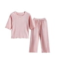 thumbnail image 2 of Girls' Spring And Summer Solid Color Ice Silk Home Clothes Set Ice Silk Long Pants Round Neck Long Sleeve Long Pants Set Home Clothes Sizes 0-14, 2 of 8