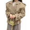 thumbnail image 2 of Female Cropped Trench Coat Casual Double Breasted Short Jacket Fall Fashion Outerwear with Belt Khaki S, 2 of 9