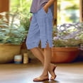 thumbnail image 2 of JJHGVB Cotton Linen Capris for Women Women Linen Shorts Beach Cropped Trousers Resort Wear for Women 2026 Dress Shorts for Women Cotton Linen Pants Below the Knee Pedal Pushers for Women Blue 1 L, 2 of 9
