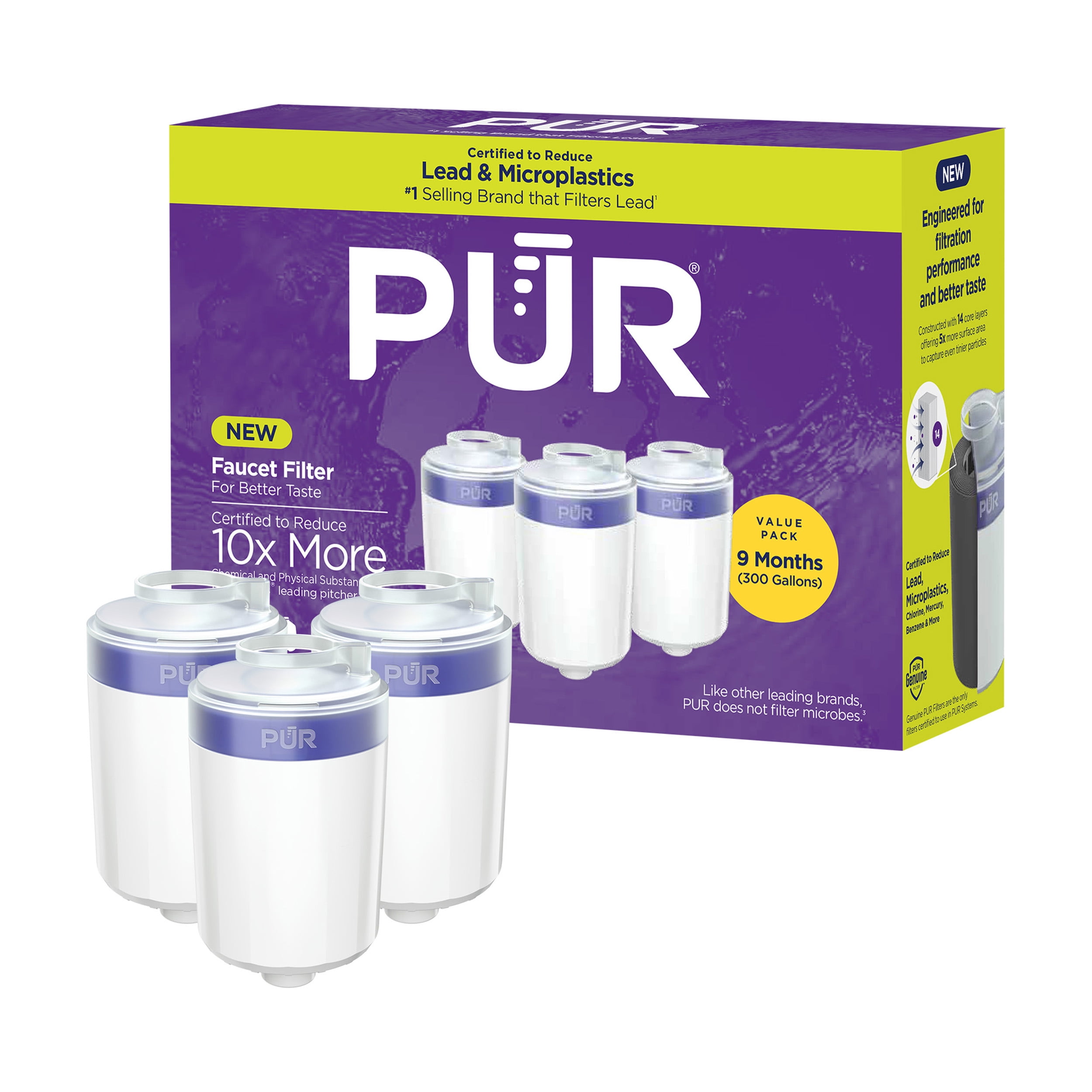 (4 pack) PUR Faucet Mount Water Replacement Filter, RF33753, 3 Pack