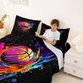 thumbnail image 3 of Castle Fairy Abstract Basketball Graffiti Bed Sheets 4-Piece, Sport Watercolor Splash Full Size Sheets, Black Pink Purple,1 Fitted Sheet, 1 Flat Sheet and 2 Pillowcases, 3 of 6