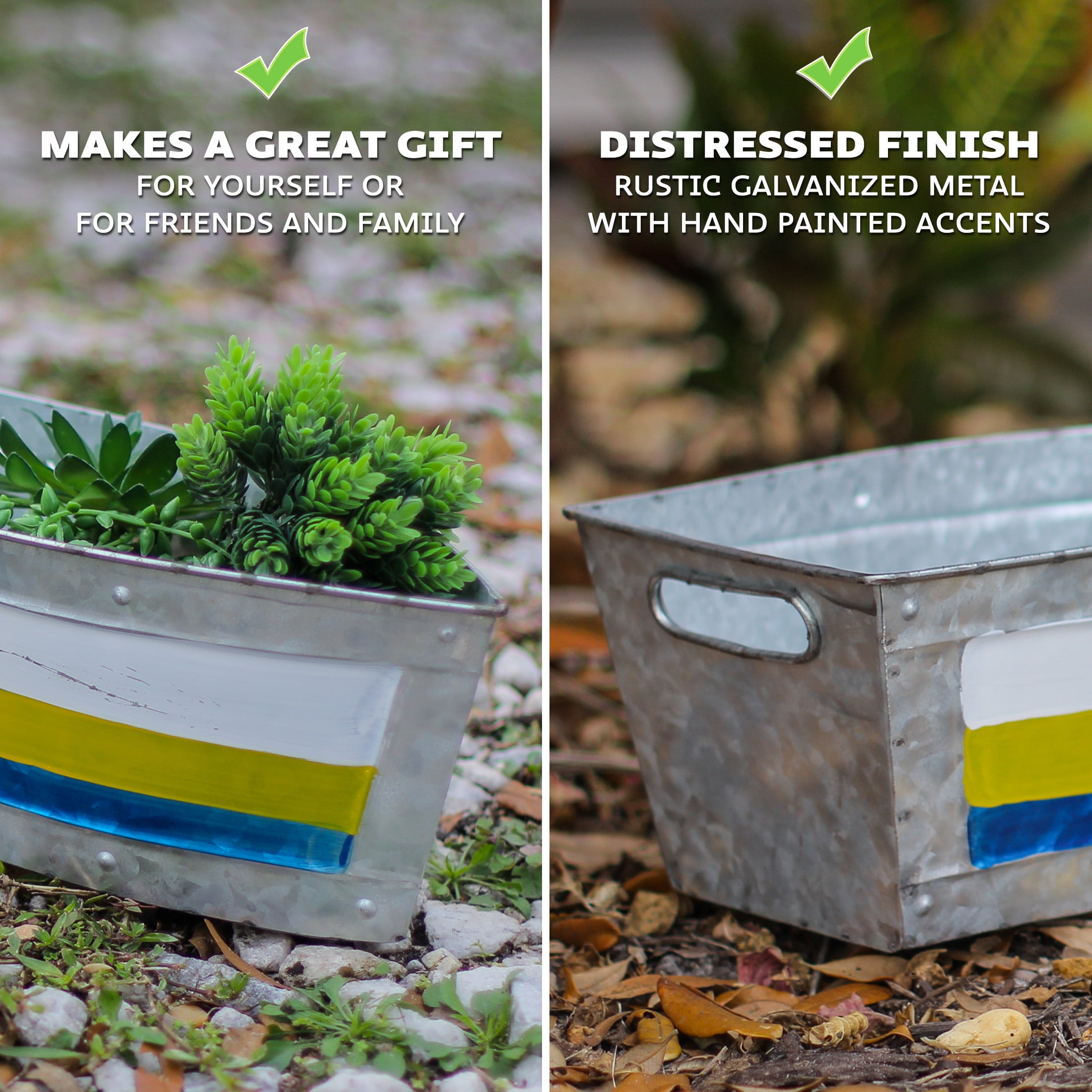 Zeckos Galvanized Metal Boat Planter Flower Pot Nautical Decor Set of 2