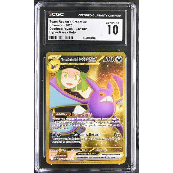 Graded CGC 10 Pokemon Destined Rivals Team Rocket’s Crobat ex 242/182 Hyper Rare Holo 5ban Graphics Auto English