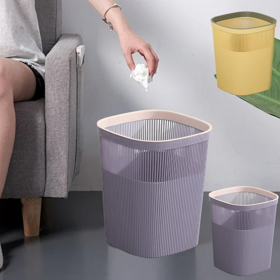 Plastic Bathroom Trash Can | Large Capacity Contactless Waste Bin | Slim Design | Yellow or Purple | Space-Saving Garbage Container | 28x23x23cm | 1-Pack
