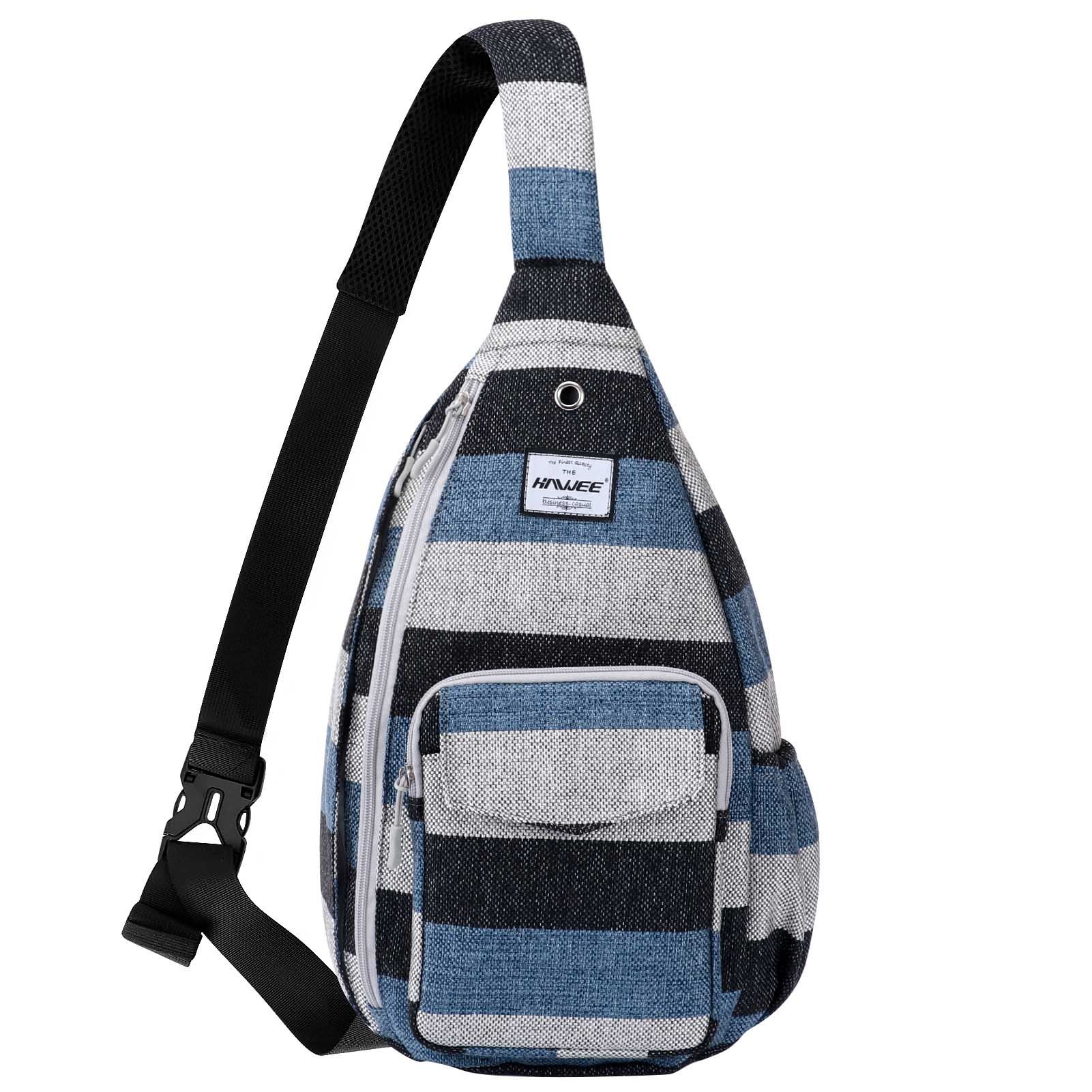 HAWEE Travel Sling Bag for Hiking Lightweight Cloth Crossbody Sling Backpack, Black/ Blue/Gray