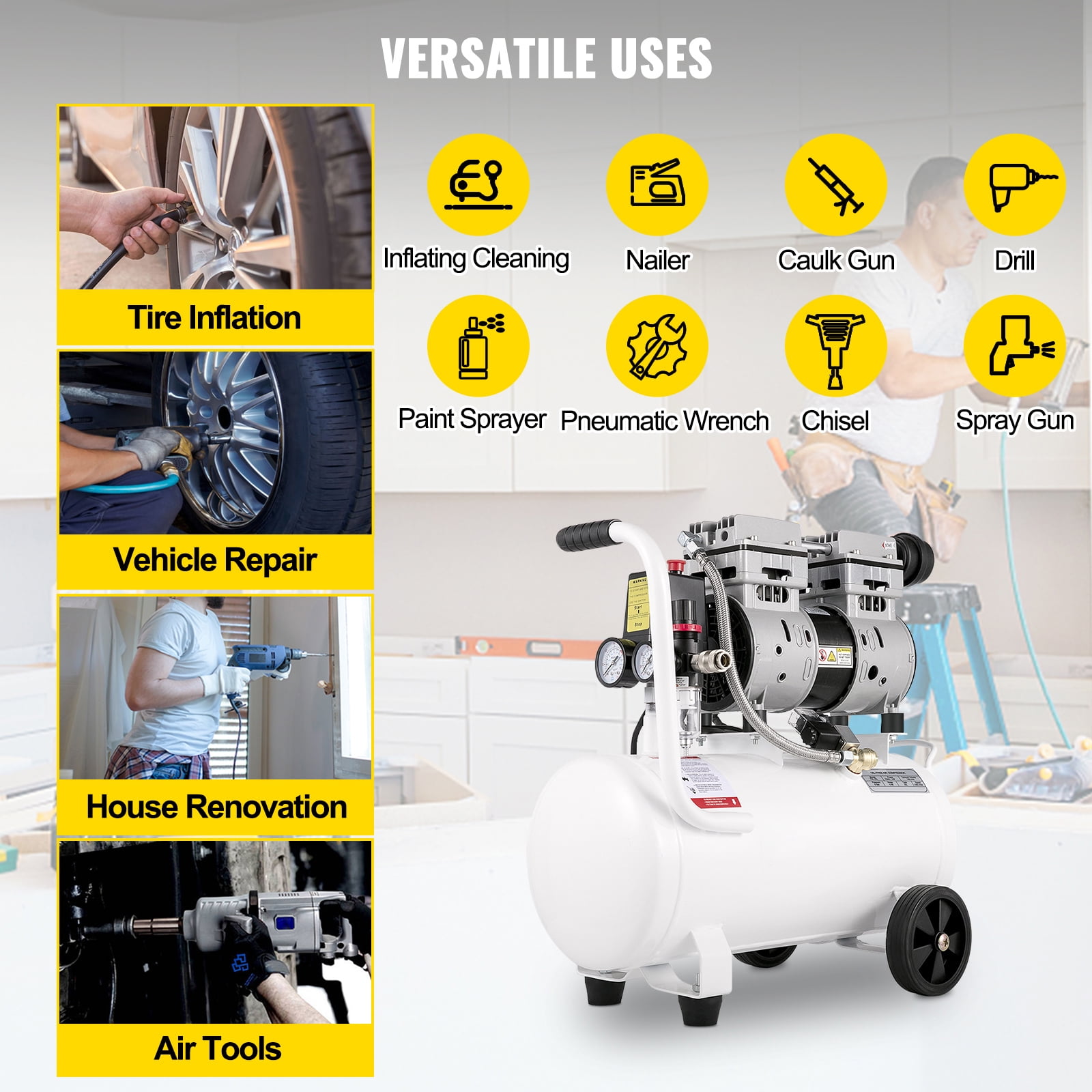 BENTISM Air Compressor 6.6 Gallon, Portable Air Compressor 1 HP, Oil Free Air Compressor Steel Tank 750W, Pancake Air Compressor 115 PSI, Ultra Quiet Compressor for Home Repair, Tire Inflation