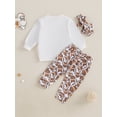 thumbnail image 5 of Toddler Baby Girl Fall Outfits 0 6 12 18 24 Months 2T 3T Letter Print Long Sleeve Sweatshirt with Heart Football Pattern Pants Headband Clothing Set, 5 of 9