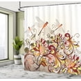 thumbnail image 4 of Music Shower Curtain, Funky Fractal Geometric Square Shaped Background Acoustic Guitar Art, Cloth Fabric Bathroom Decor Set with Hooks, Eggshell Cadet Blue Burgundy, 4 of 4