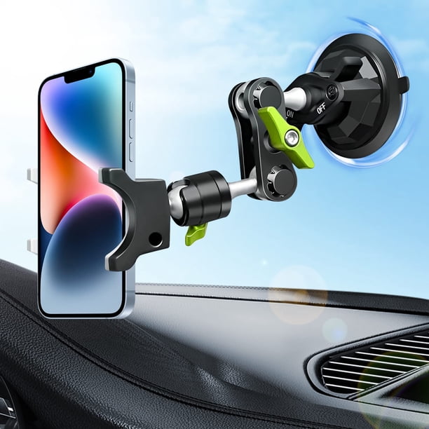 Soporte para teléfono con ventosa para coche, rotación de 360°, negro