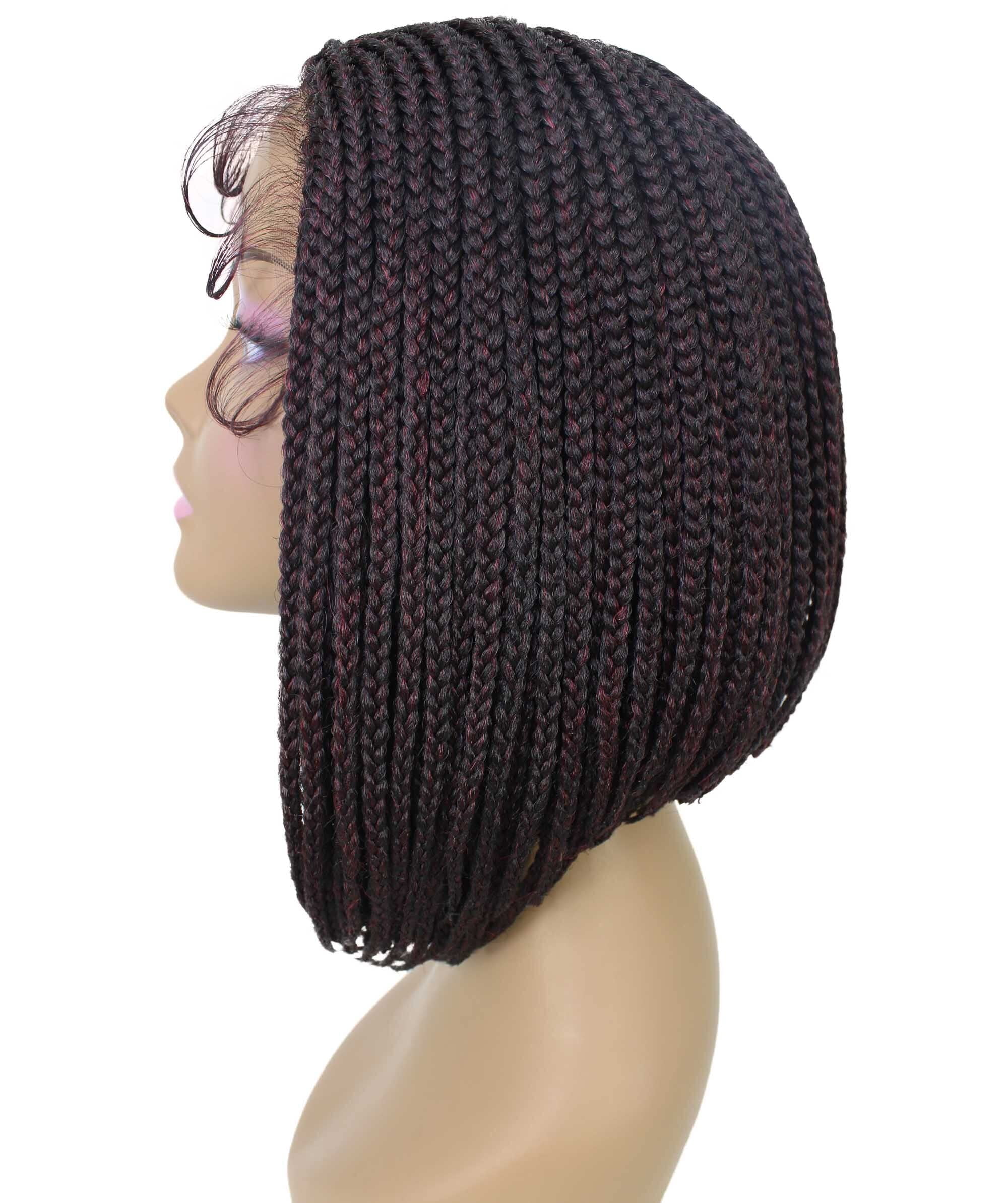 LUXLUXE Jayla Straight Braided 12 in Long Braided Wig, Beauty Heat Resistant Fiber,Deep Red and Black Blend