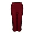 thumbnail image 5 of SRSTRAT Women's Capri Yoga Pants with Pockets Workout Out Leggings Stretch Waist Pocket Yoga Gym Cropped Trousers Wine L, 5 of 7