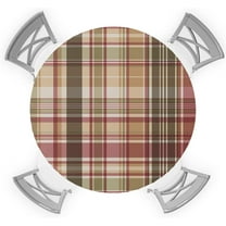 Round Table Cover 45-54 Inch, Waterproof Reusable Table Cloth Round Fitted Vinyl Tablecloth with Elastic Edged for Parties Outdoors, Autumn Vintage Plaid Brown