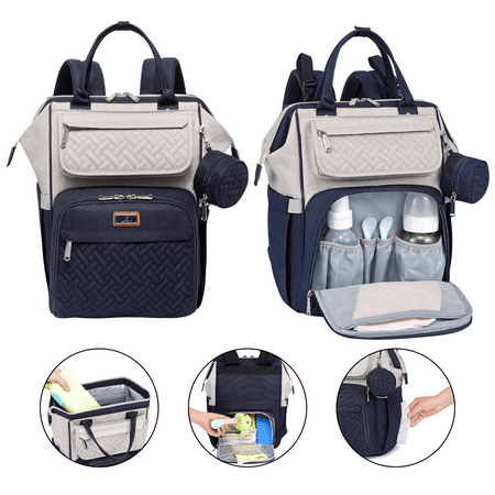 BabbleRoo Diaper Bag Backpack, Spacious & Stylish Nappy Organizer, Stone Gray & Blue, 1 pc