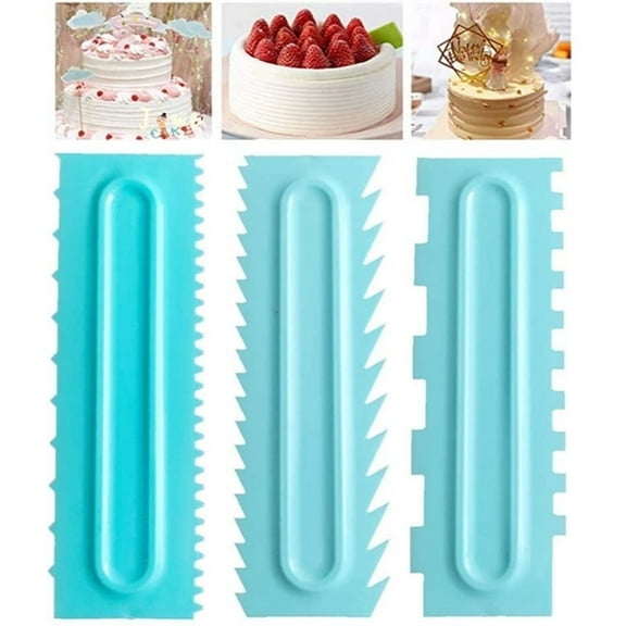 EIMELI Plastic Sawtooth Cake Scraper set, Decorating Comb & Icing Smoother Tool Scraper, DIY Icing Decorating Spatula Decorating Mousse Butter Cream(3pcs)