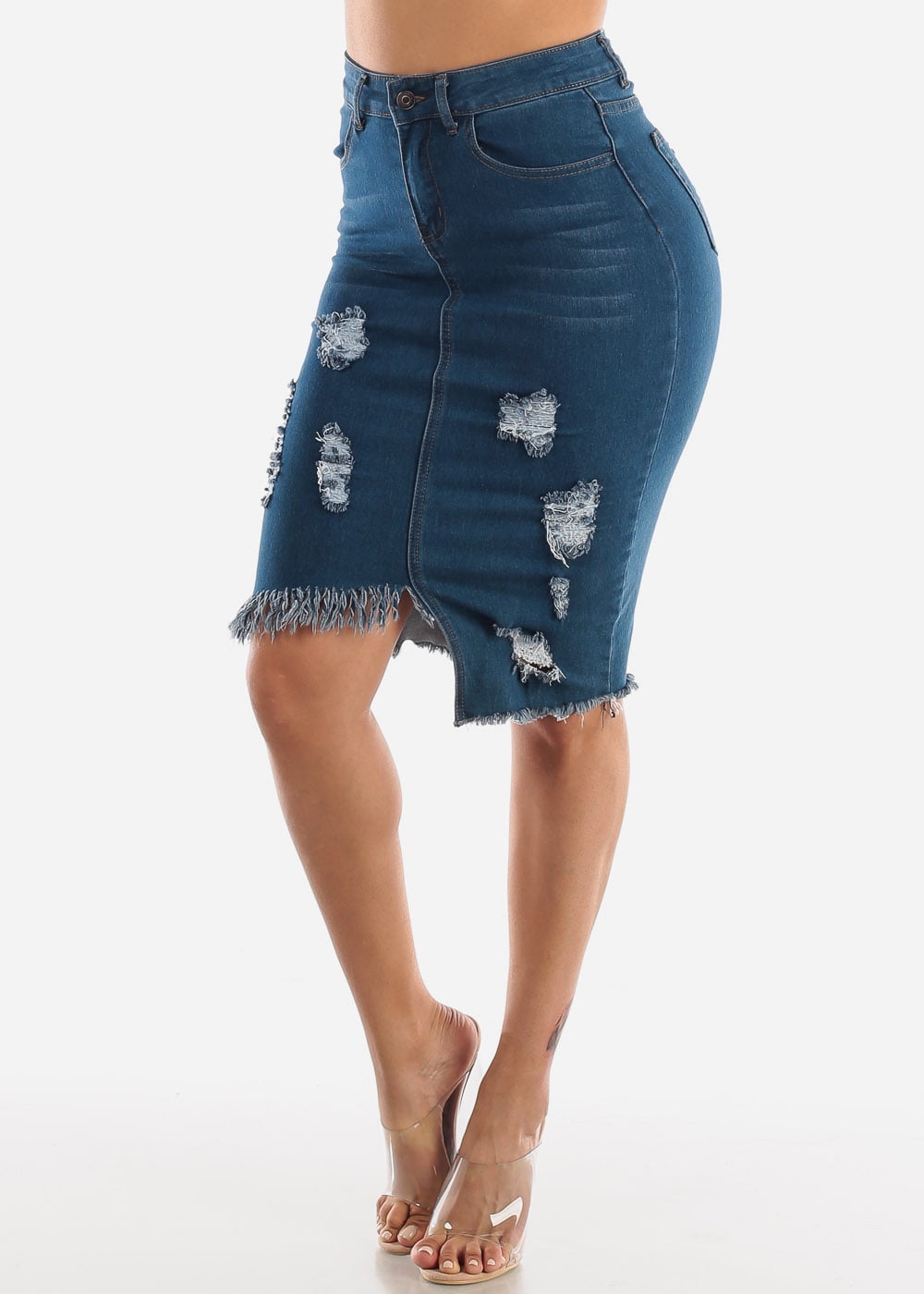denim midi pencil skirt