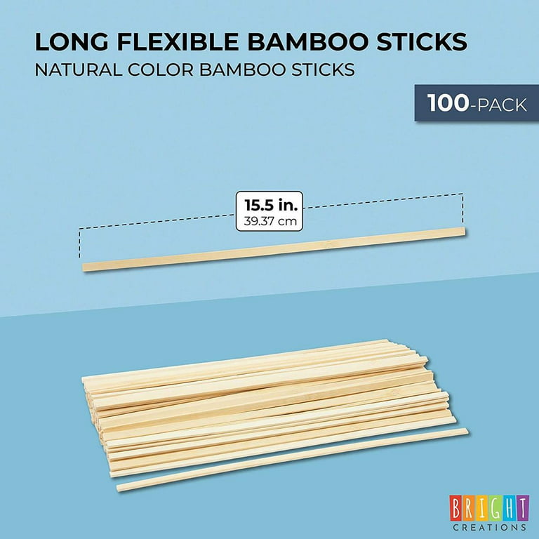 Natural Bamboo Sticks for Arts and Crafts, Flexible Wood (15.5 in, 100 Pack)  