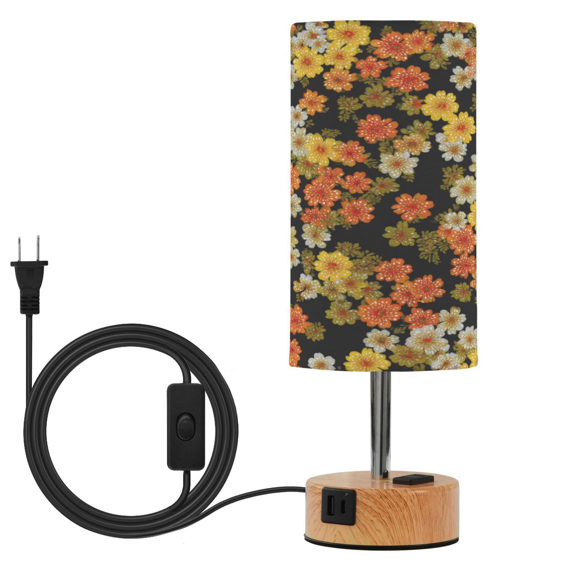Touch Control Table Lamp with Wood Grain Metal Base 3 Color Temperature Adjustable LED Eye Caring Desk Lamp for Bedroom Study Cheerful Orange Daisy Bloom