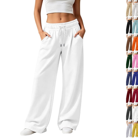 Baggy Sweatpants for Women Elastic Waisted Wide Leg Lounge Pants Casual Y2K Joggers Travel Sweat Pants with Pockets White,XS