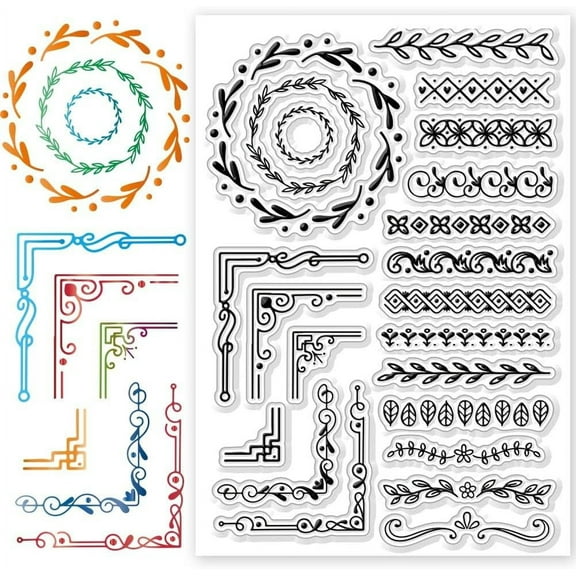 Plant Lace Corner Clear Stamps Tengman Wreath Stamps Plant Transparent Silicone Stamps Card Making DIY Scrapbook Supplies Card Album Decoration Embossed Paper Crafts Production 6.3x4.3Inch