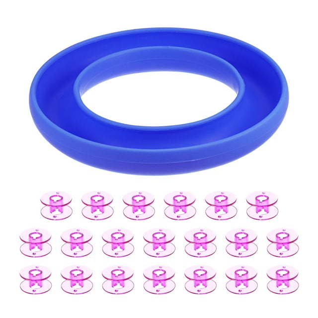 Silicona Bobina Anillo Soporte y 20 Plástico Bobinas Juego para Diario Costura Suministros, Azul Púrpura