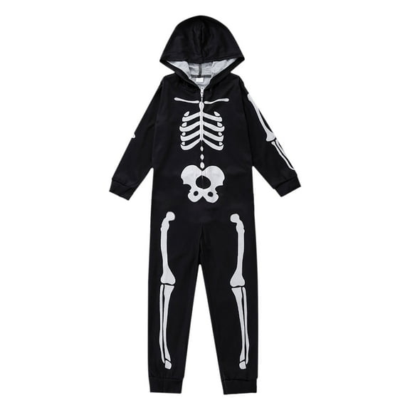 KAUOD Boys Girls Halloween Skeleton Jumpsuits Cotton Zip up Hooded Romper Outfits Kids Fleece Warm Long Sleeve Bodysuit