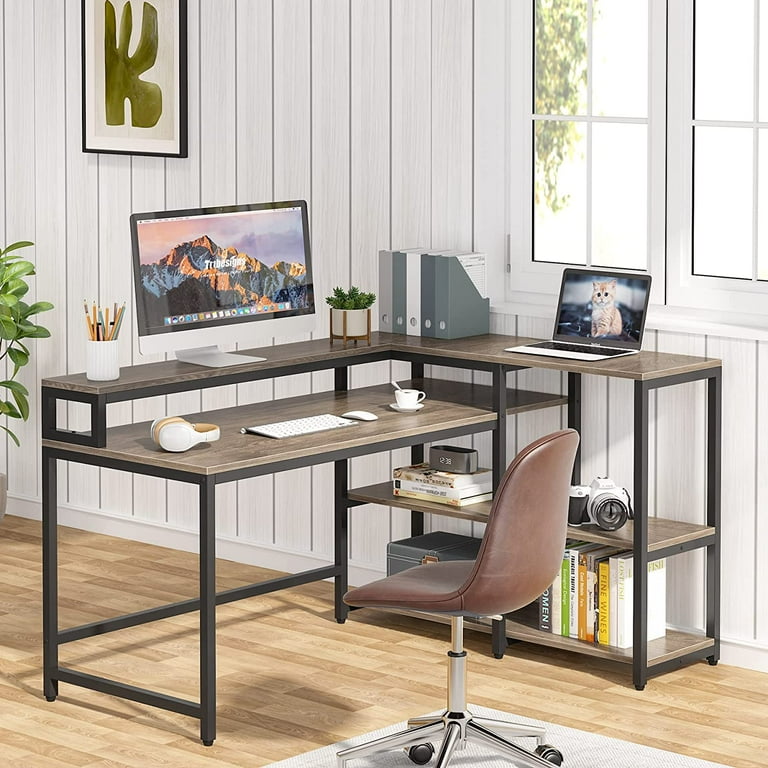 Tribesigns l shaped desk with storage on sale corner desk with hutch for home office