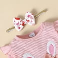 thumbnail image 5 of Hotiary Newborn Baby Girl 3Pcs Outfit Infant Ruffle Long Sleeve Rabbit Print Romper Bodysuit + Bow Pant + Headband Set Toddler Spring Fall Cute Clothes for 0-18M Pink, 5 of 8