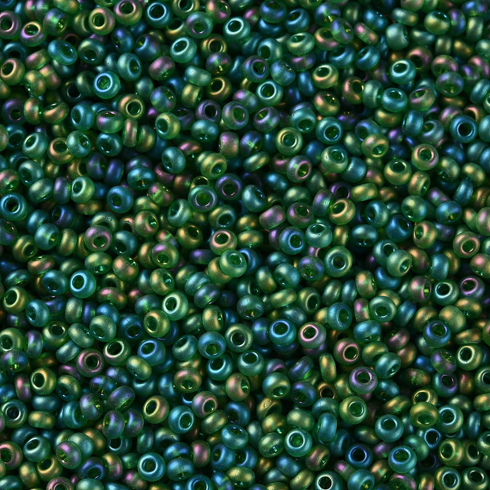 12/0 Grade A Round Glass Seed Beads Transparent Frosted Style AB Color Plated Green 2x1.5mm Hole: 0.8mm about 30000pcs/bag