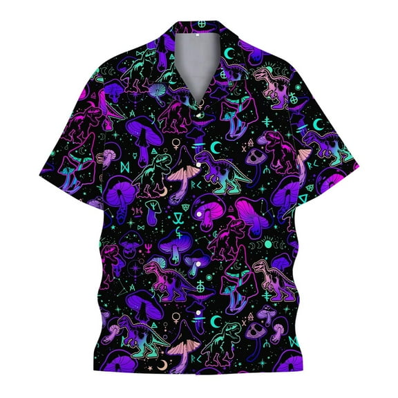 Mens Hawaiian Shirts Short Sleeve Button Up Funny Turn Down Collar Shirt Beach Summer Dark Purple XL
