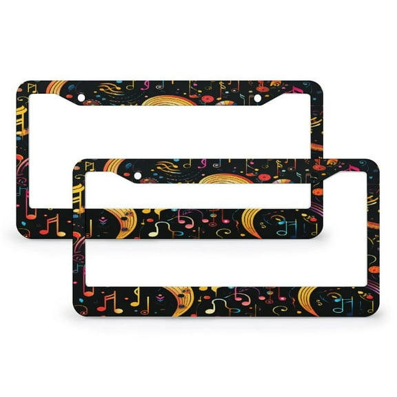 2 PCS Colorful Musical Note License Plate Frames Music-Themed Licenses Plates Frames Front Licenses Plate Covers Car Tag Frame Quality Aluminum 2 Holes Fits All Car
